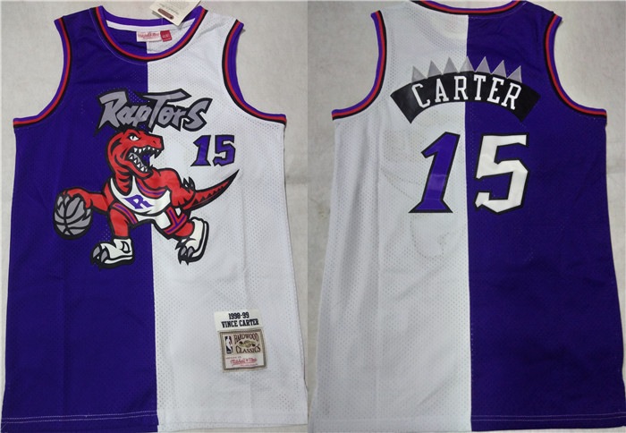 Men's Toronto Raptors #15 Vince Carter Purple/White Splite Throwback Stitched Jersey